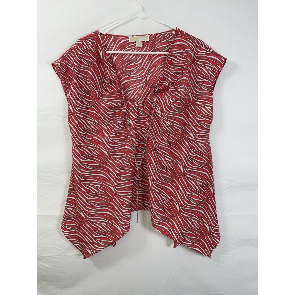 NWOT Women's Michael Kors Zebra Chain Handkerchief Hem‎ Blouse Red - Small